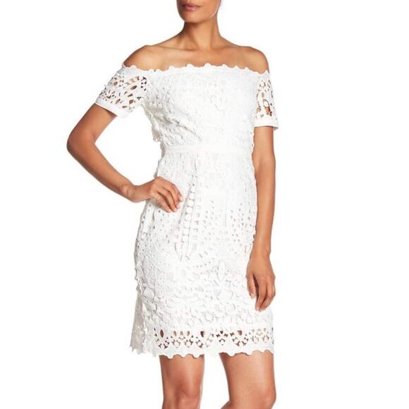 NSR White Eyelet Lace Crochet Off Shoulder Dress Anthropologie Bridal NWT - Picture 1 of 7
